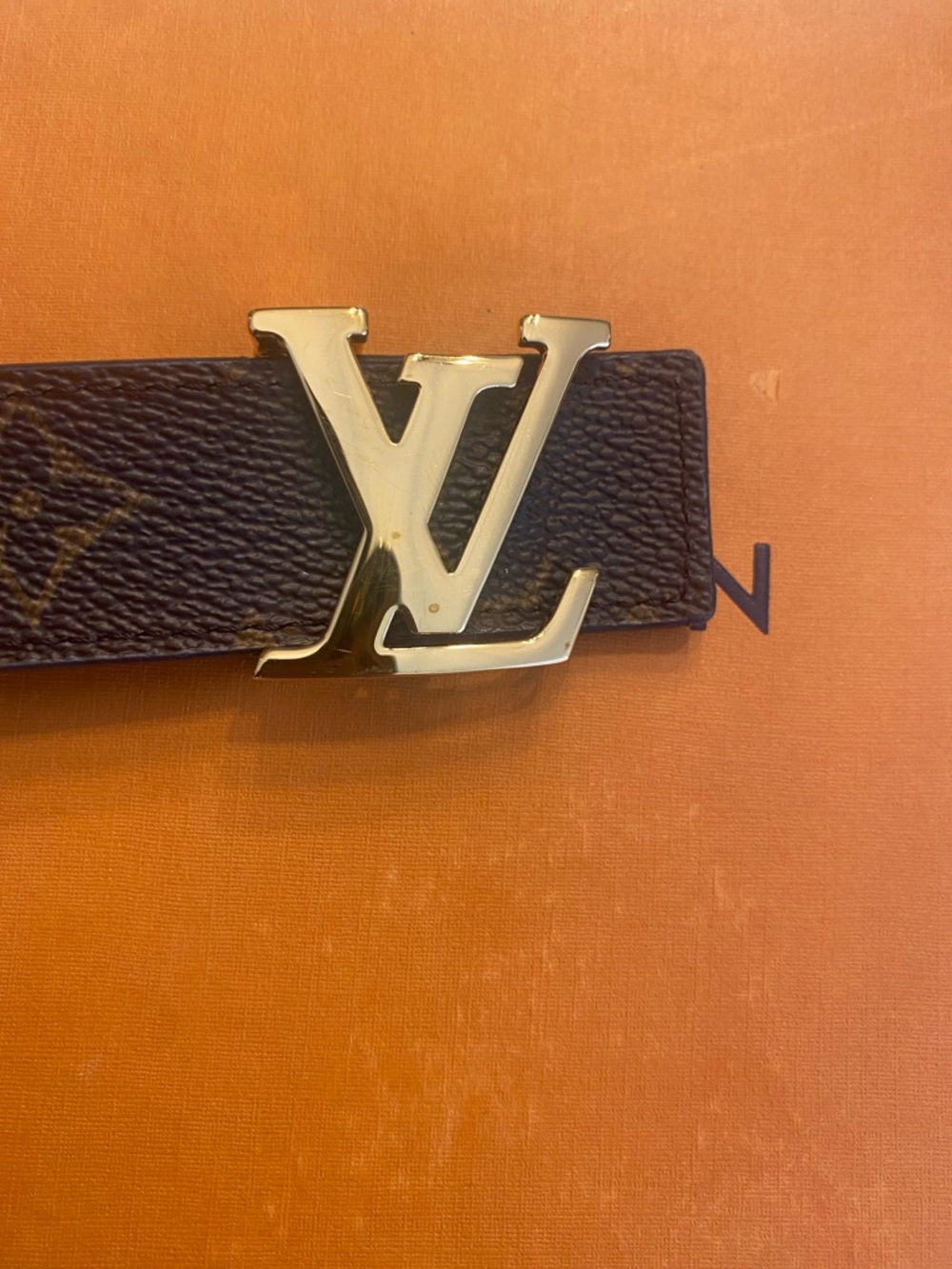 AUTHENTIC Louis Vuitton Dark Brown Monogram Canvas Belt with Gold LV Buckle - Picture 4 of 4